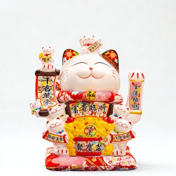 10" Ceramic Fortune Cat - Prosperity Figurine for Wealth